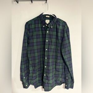 J. Crew Navy and Forest Plaid Button Down Shirt